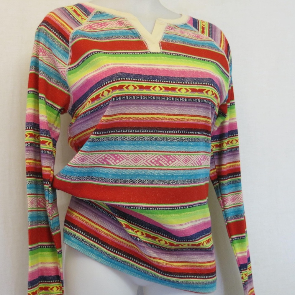 Vintage CHAPS Henley Ralph Lauren Striped patchwork Southwestern Shirt small‎